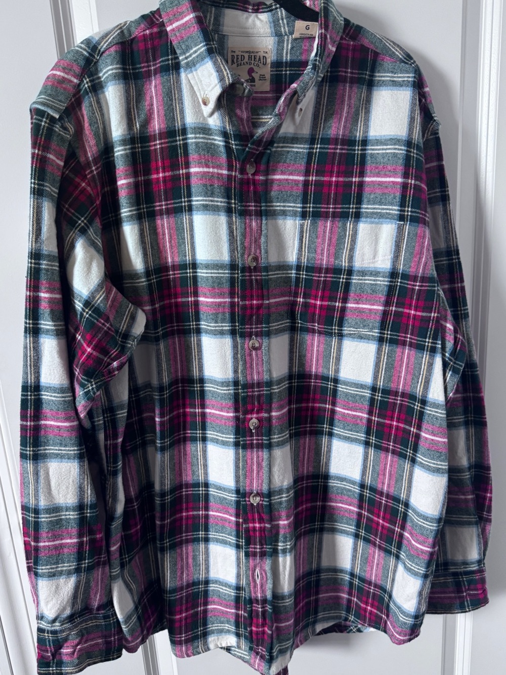 RedHead Men's Button-Down Plaid Flannel Shirt in Red and Green-Large